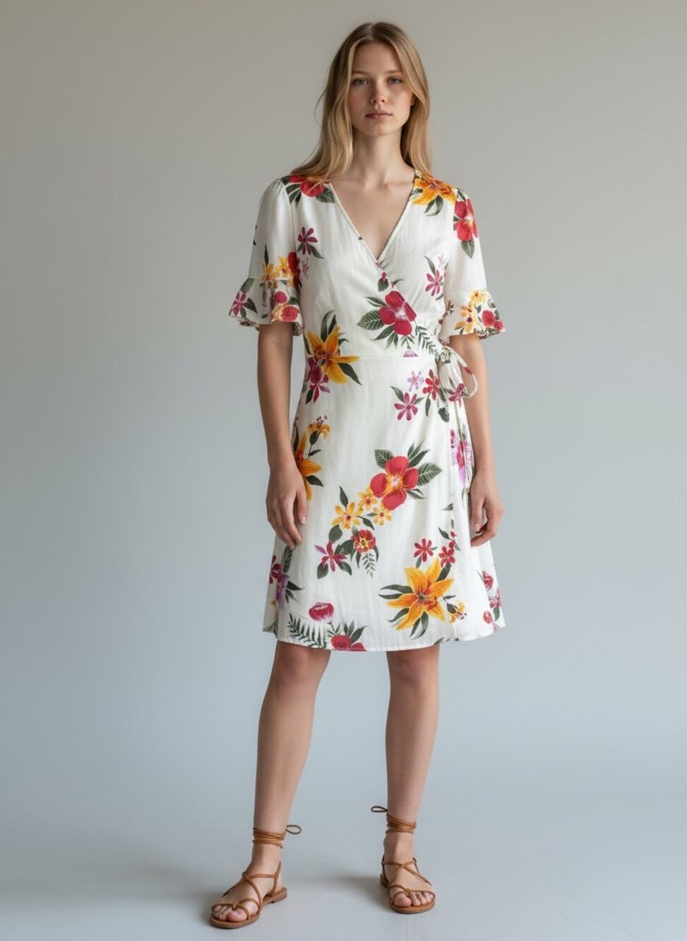 Old Navy Floral Hawaiian Sundress Tropical Luau Wrap Dress Size Medium